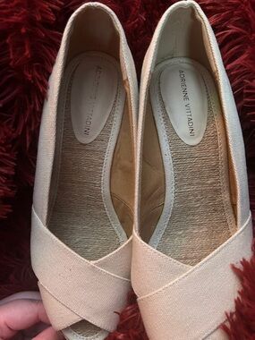 Adrienne Vittadini Women's Wedge Peep-Toe Shoes in Cream